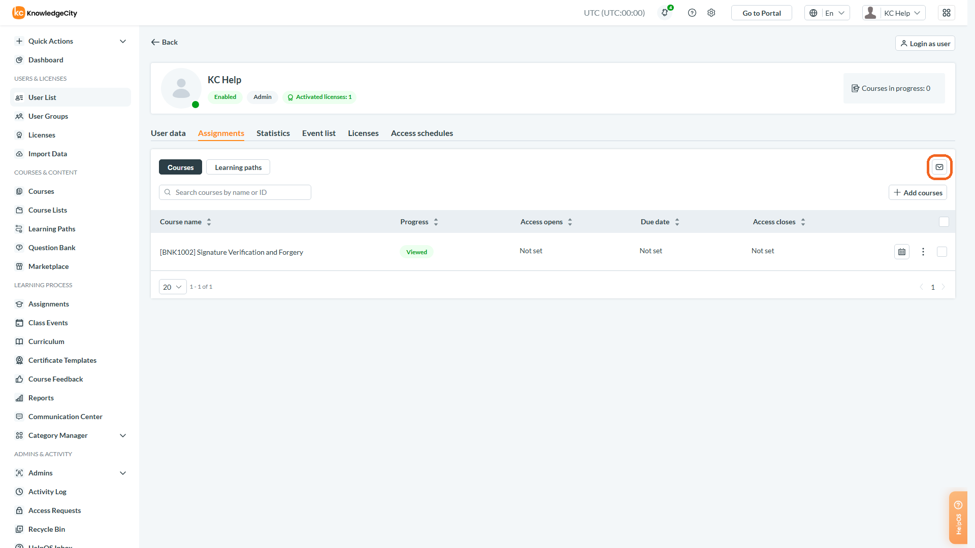 Using the Actions Column and Notify User