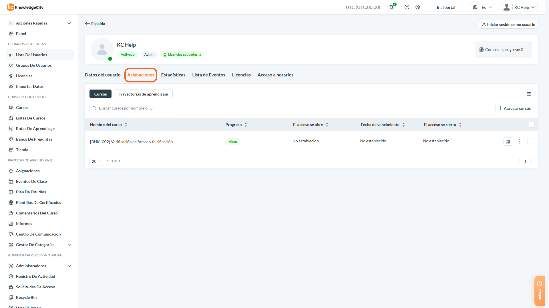 Paso 1: Acceder a los Courses en el User Profile