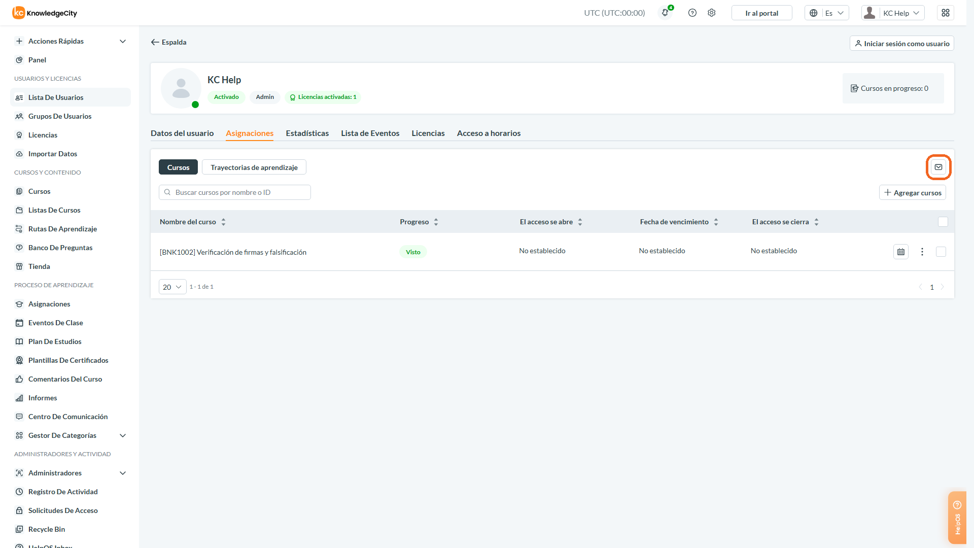 Uso de la Columna Actions y Notify User