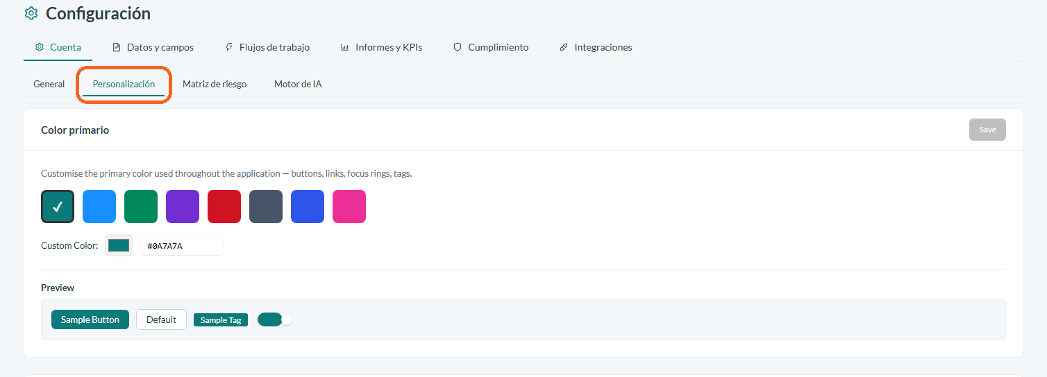 Abre la configuración de personalización