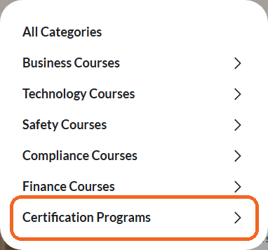Certification Programs in the Learning library menu