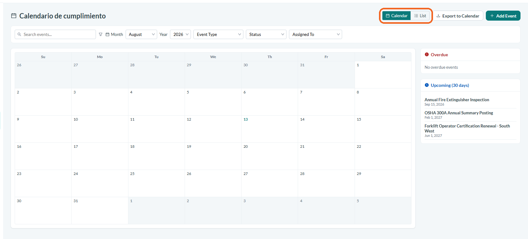 Abre el calendario y elige una vista