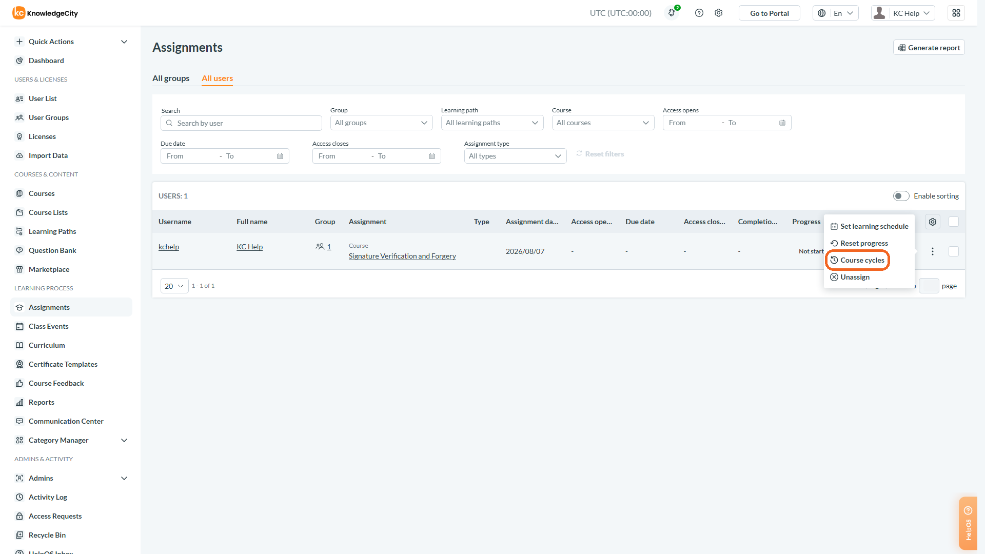 Accessing Course Cycles