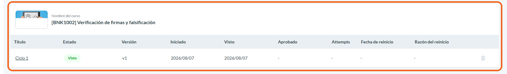 Cómo entender la página Course Cycles Details