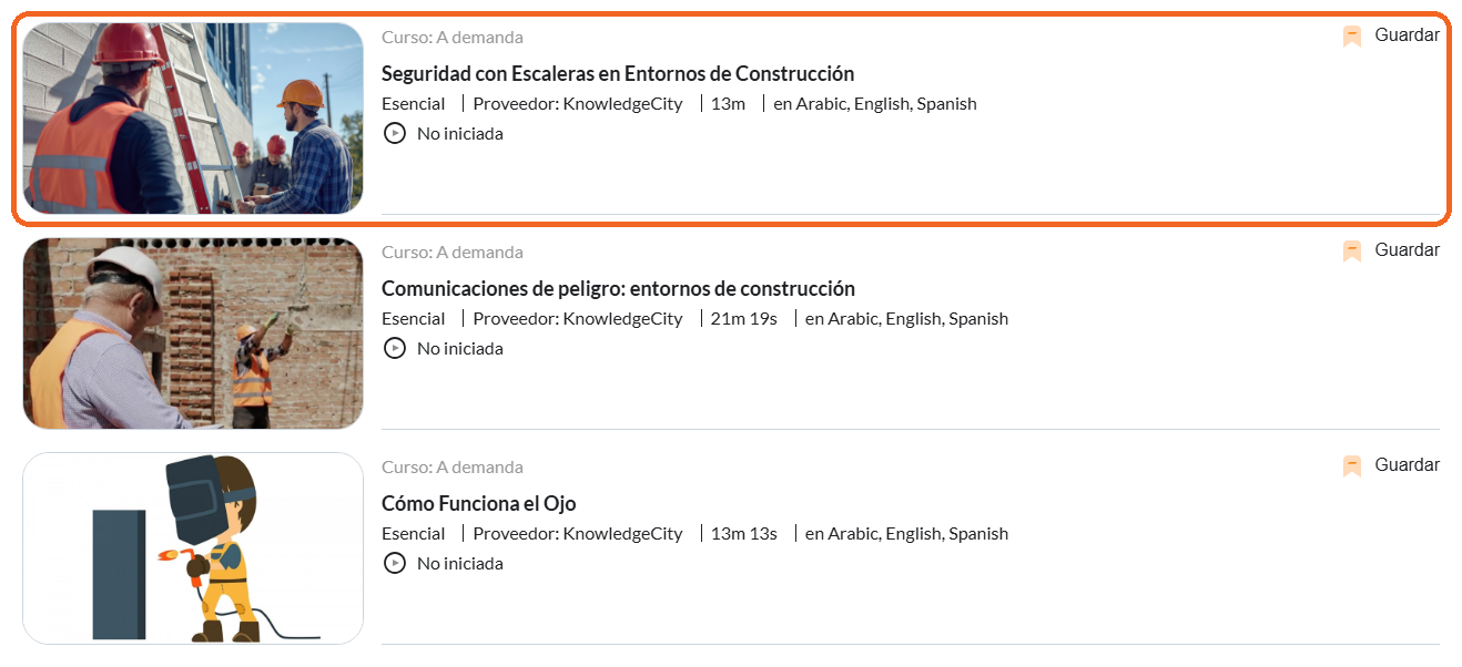 Tres tarjetas de curso con el curso de tres idiomas resaltado