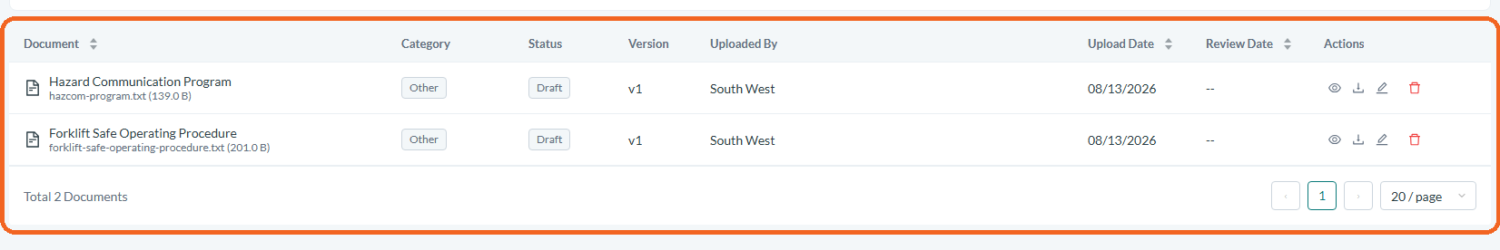 Review categories and versions