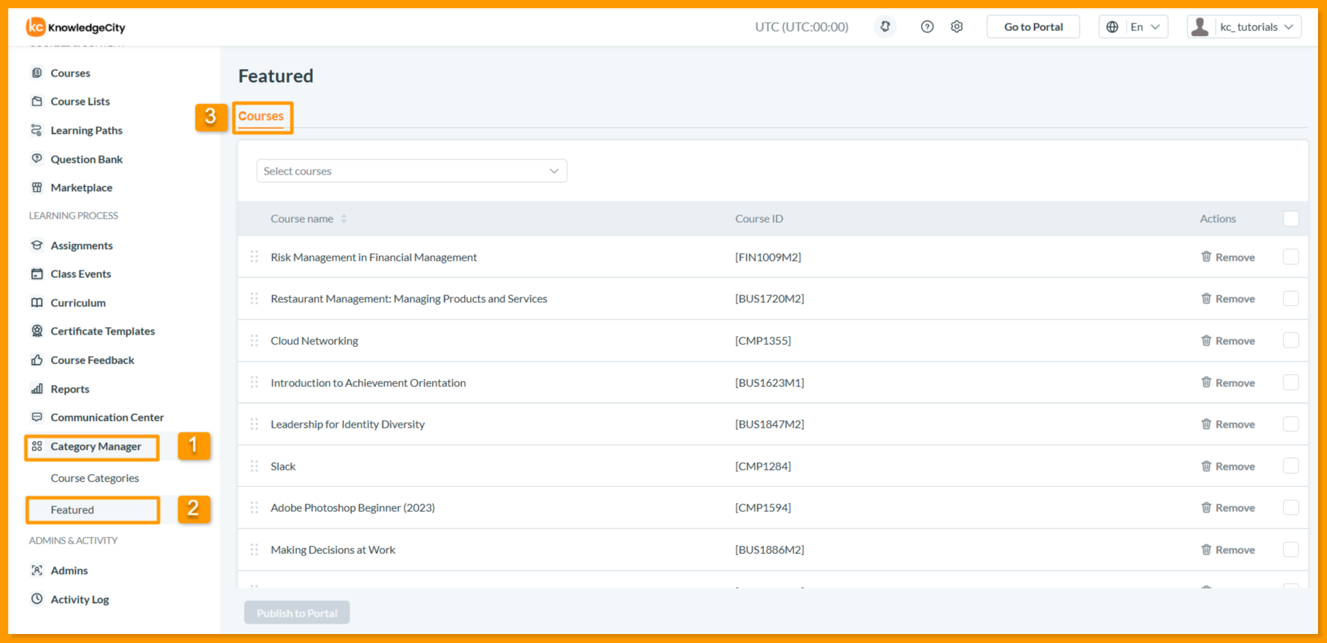 Category Manager > Featured in the LMS admin side panel