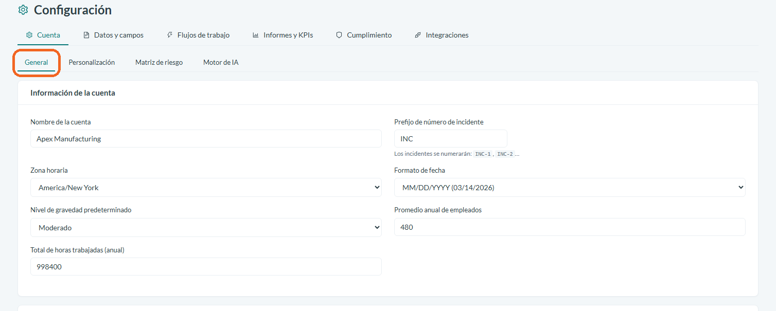 Abre la configuración de General