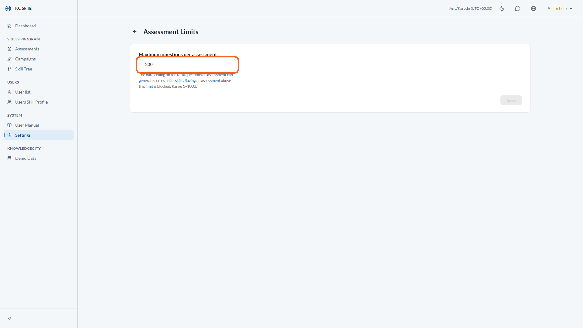 Step 3: Set the maximum questions per assessment