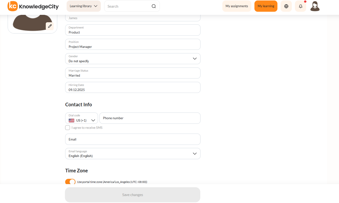 The Contact Info section