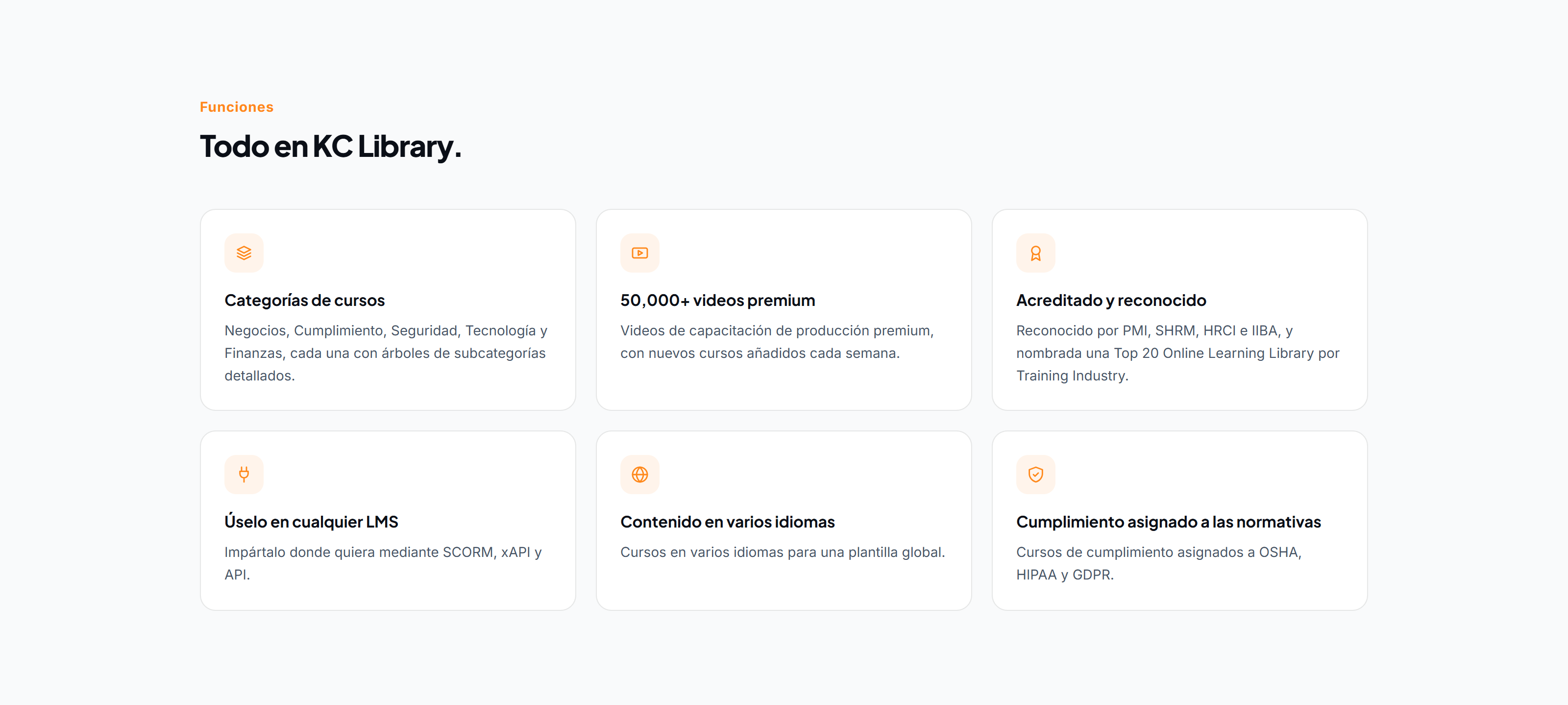 La cuadrícula de funciones de KC Library