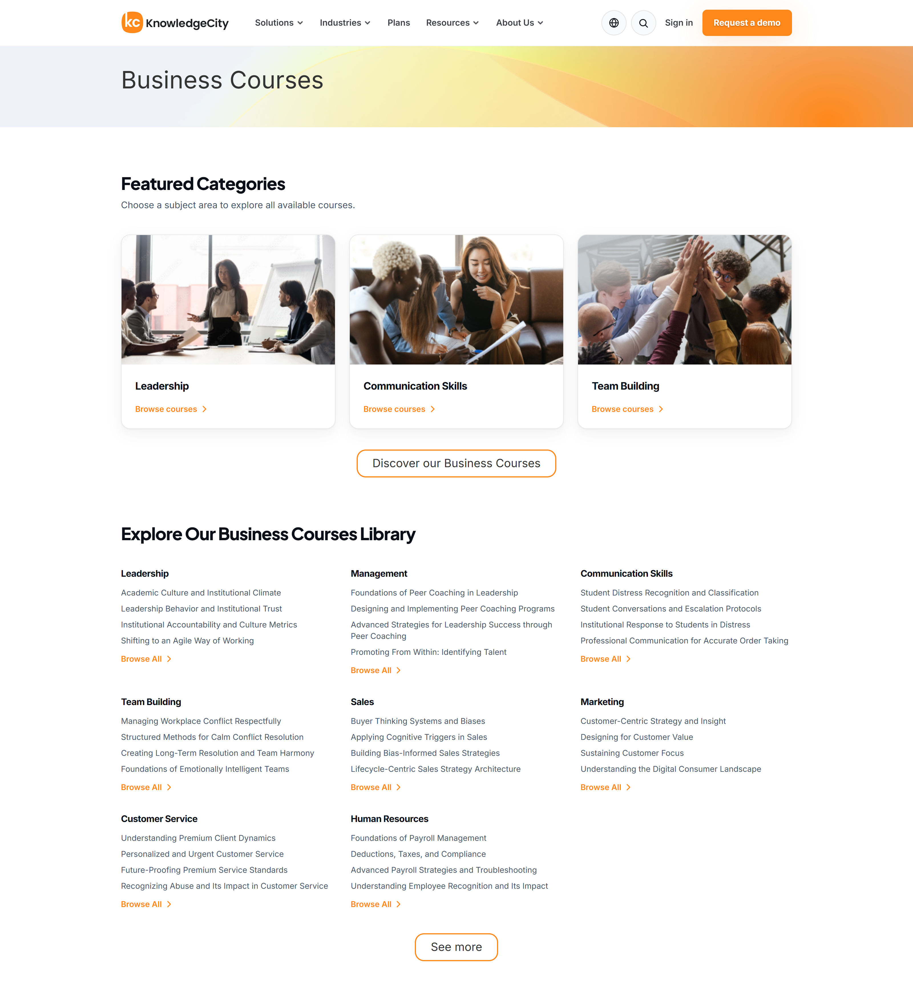 The Business Courses category page