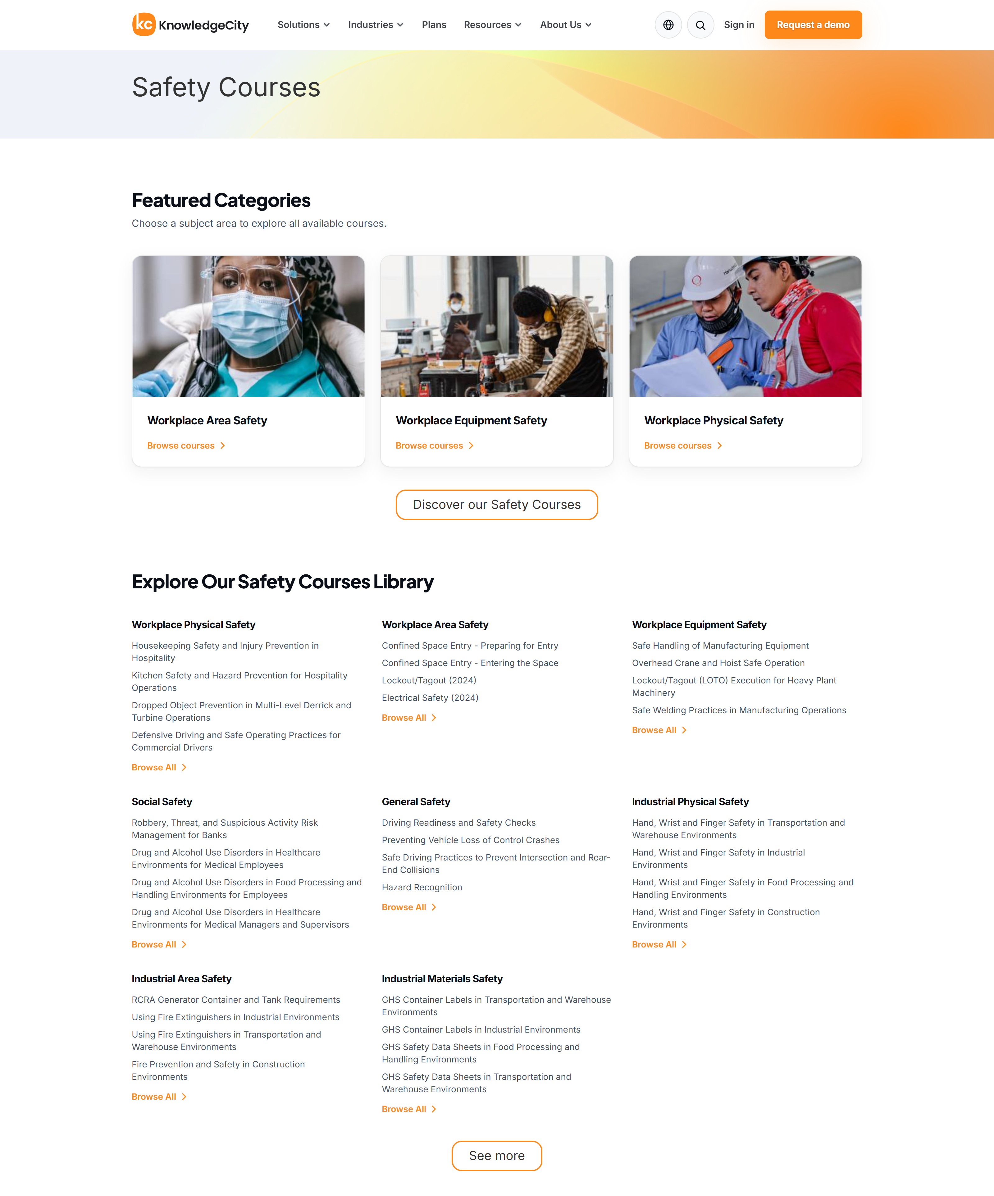 The Safety Courses category page