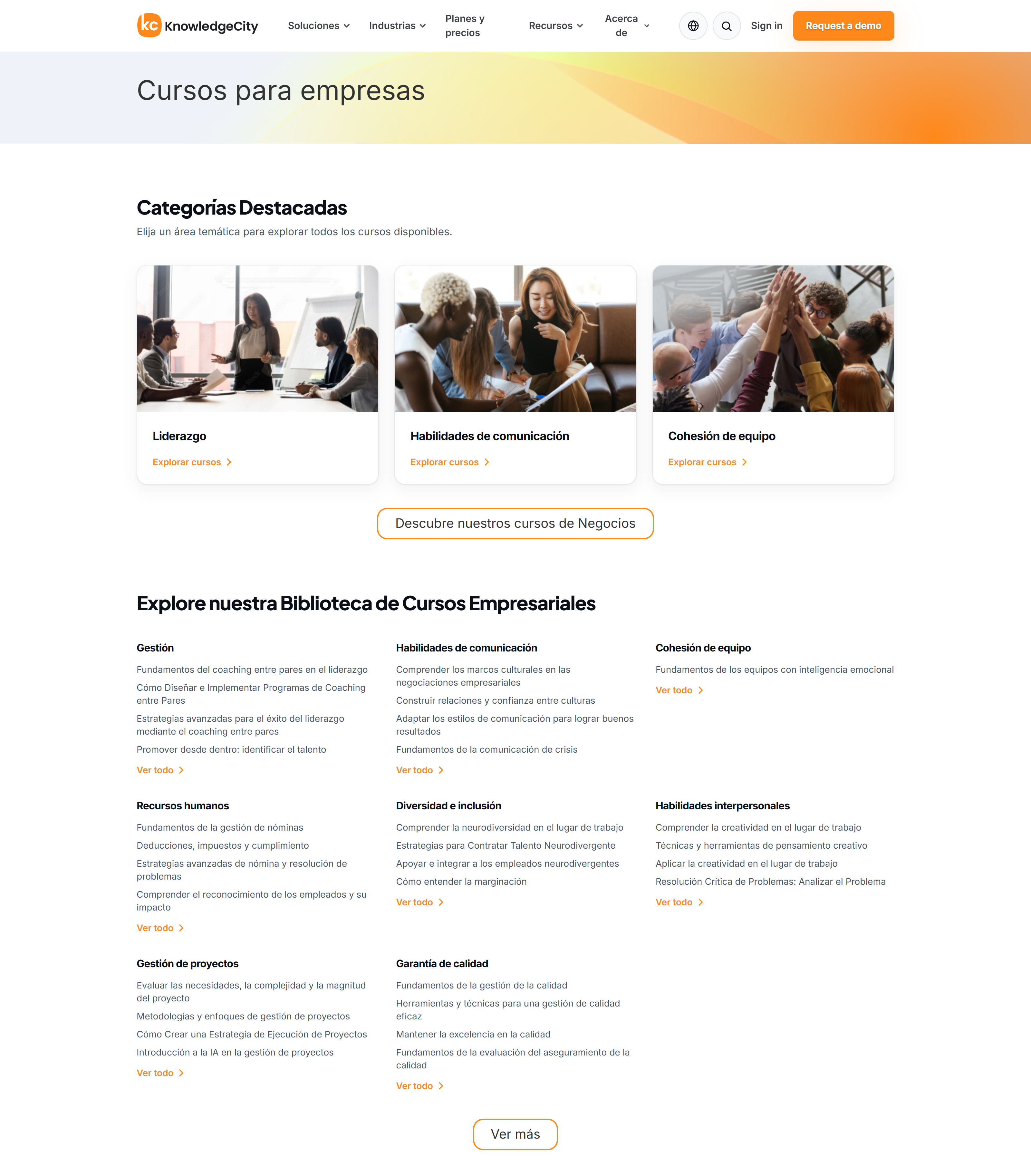 La página de la categoría Cursos para empresas