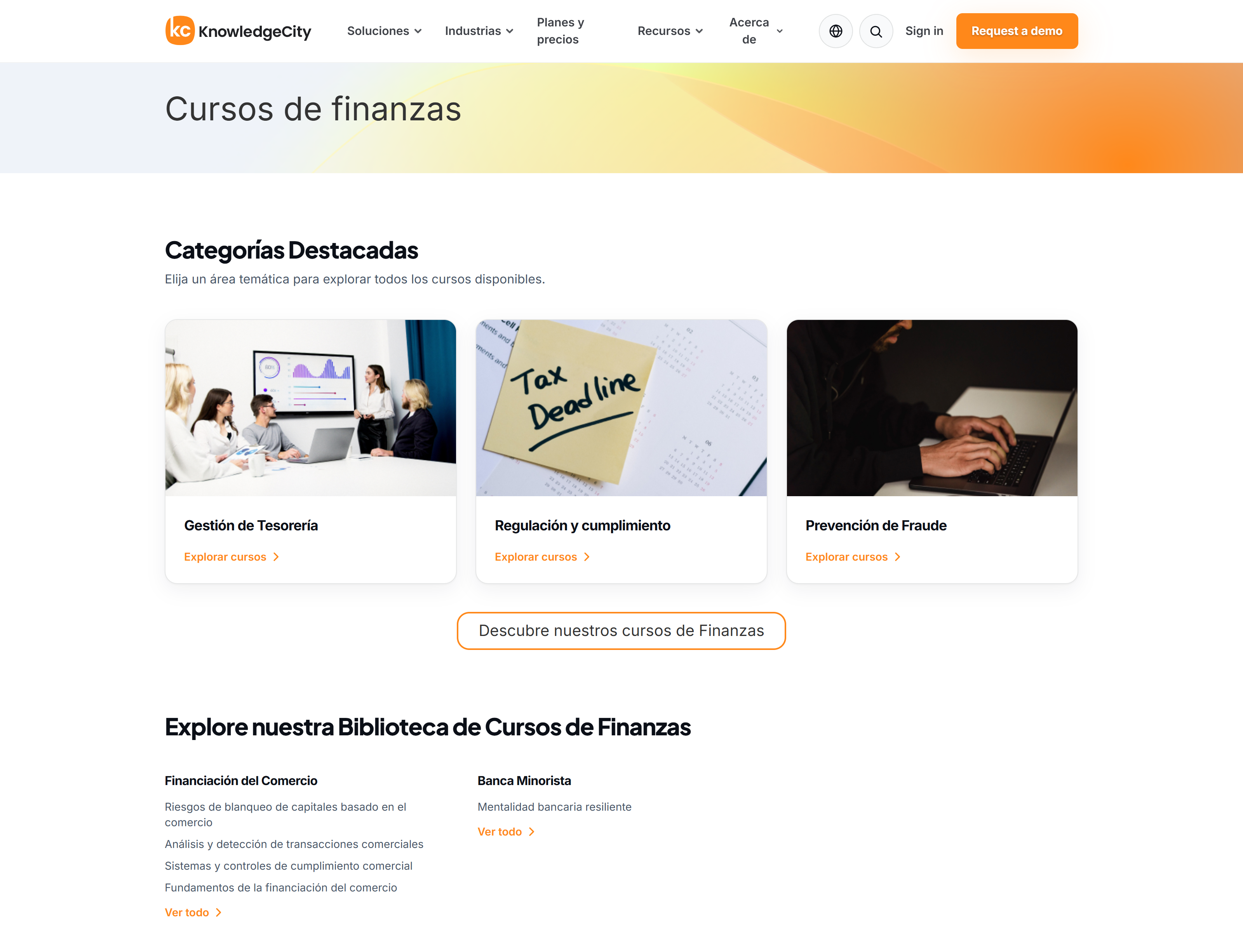 La página de la categoría Cursos de finanzas