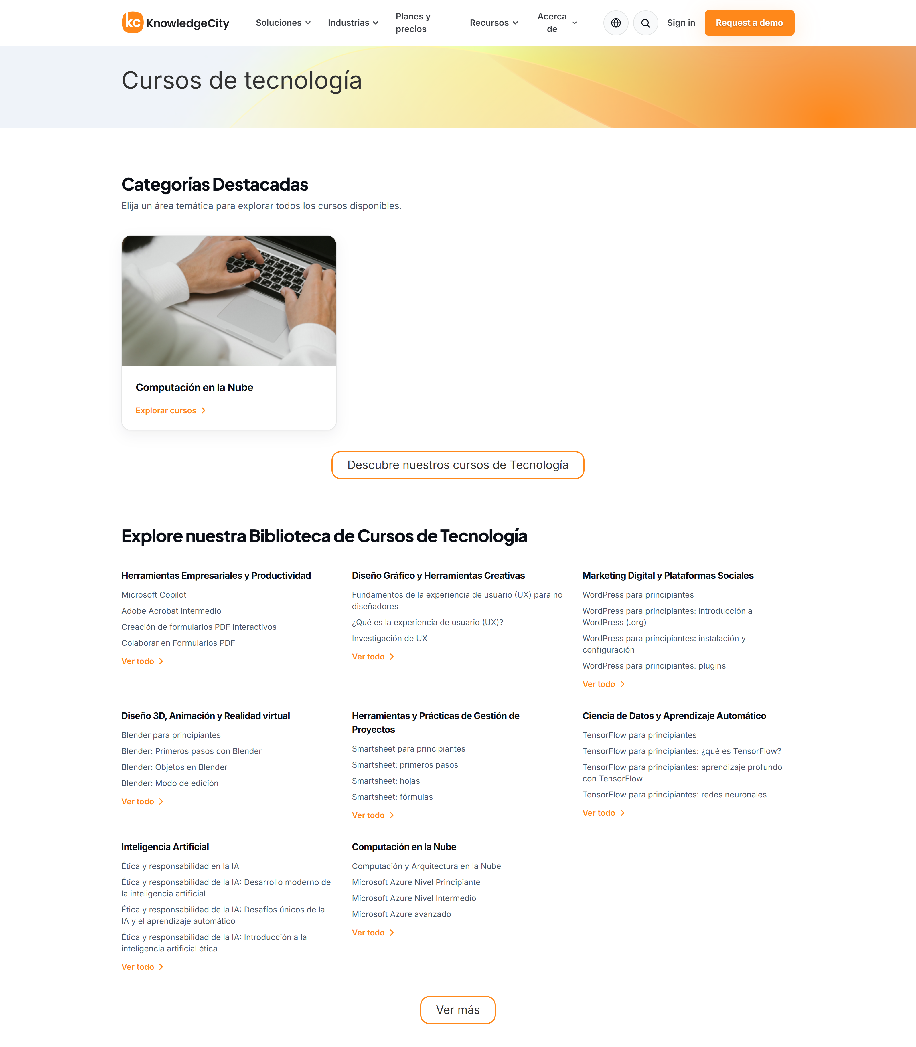 La página de la categoría Cursos de tecnología