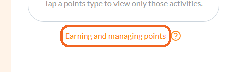 The Earning and managing points link beneath the points card.