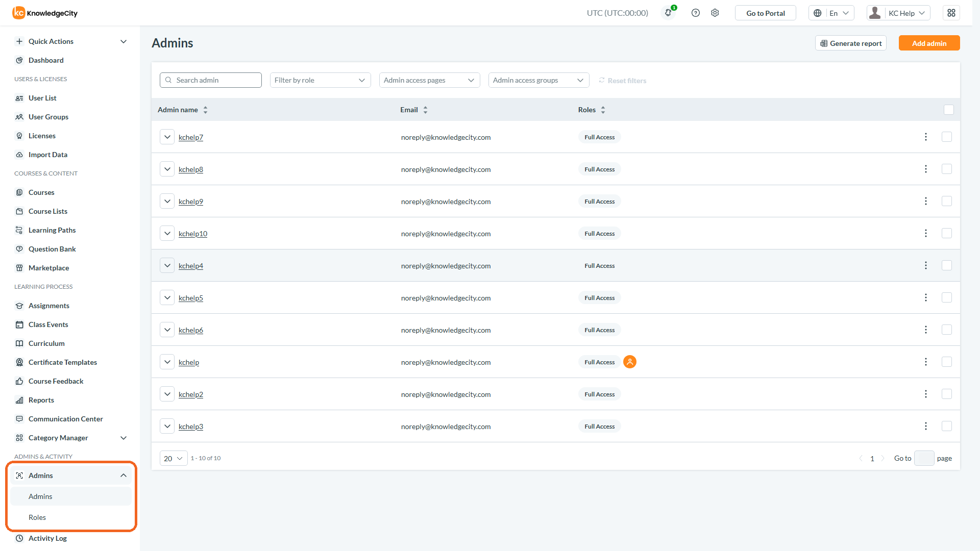 Accessing Admins and Roles