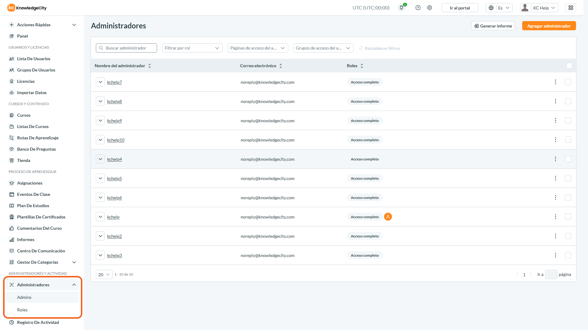Acceder a Admins y Roles
