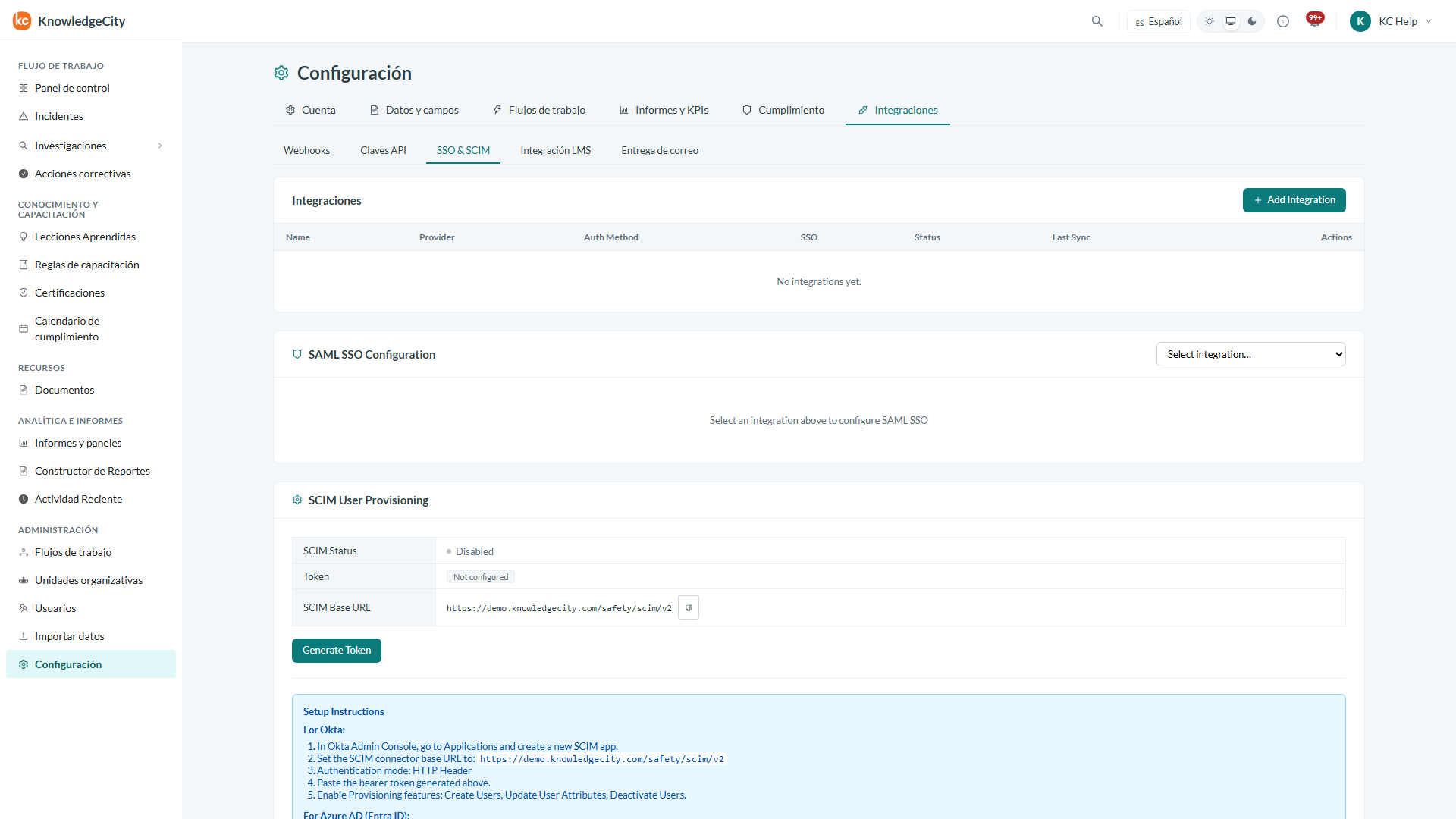 Abre la configuración de Integrations