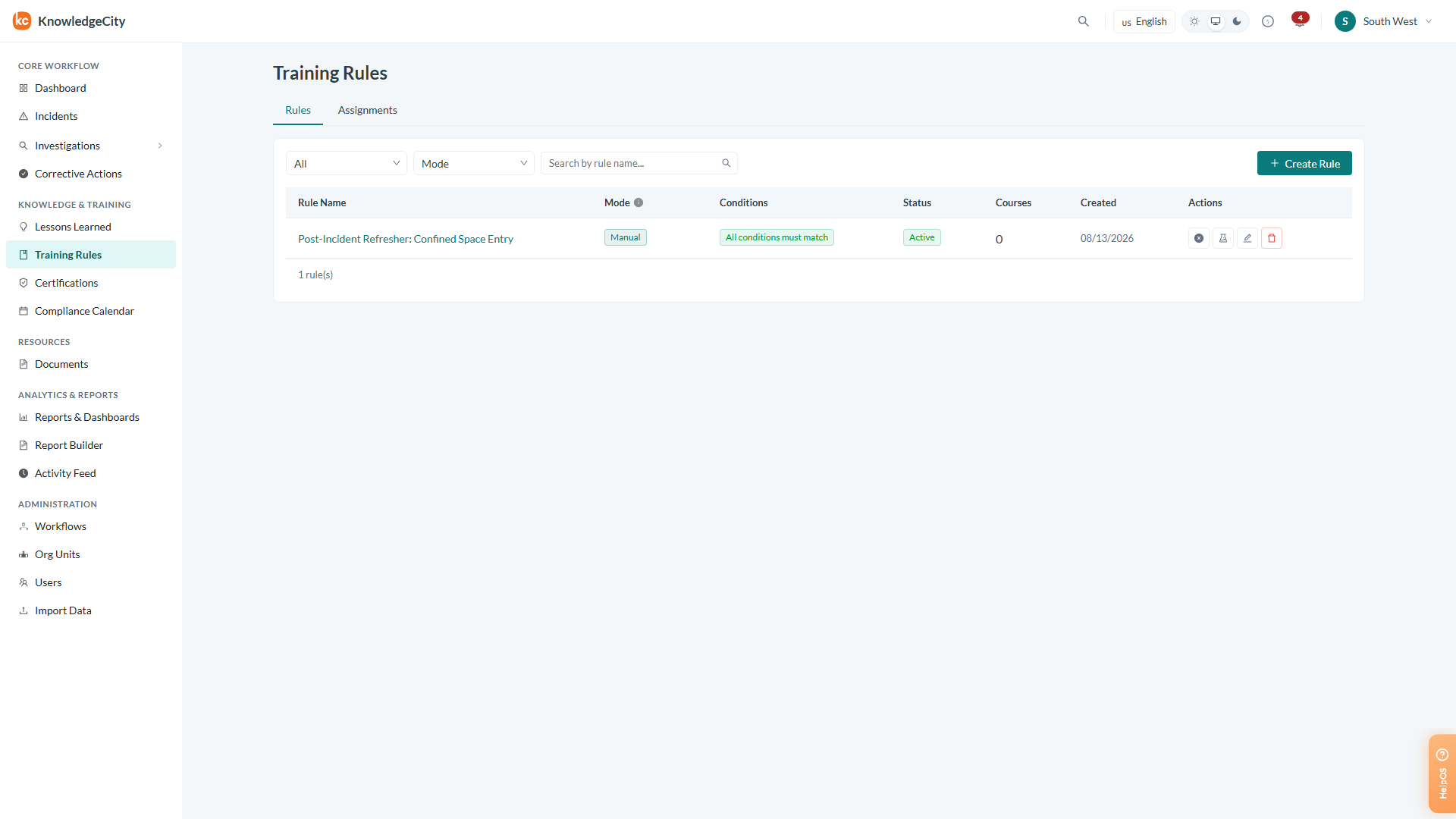 Open the Training Rules library