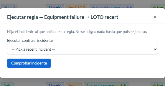 Ejecuta una regla Manual contra un incidente