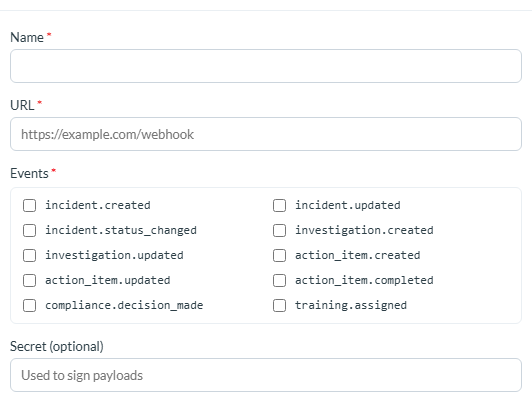 Creating a webhook